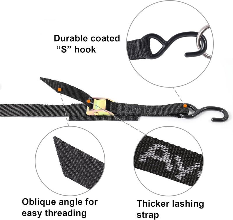 Ayaport Cam Buckle Tie Down Straps 10 feet 2200lbs Break Strength Securing Straps with S Hooks for Motorcycle, Kayak, Car, Truck, Dirt Bike, Pack of 4 - Image 2